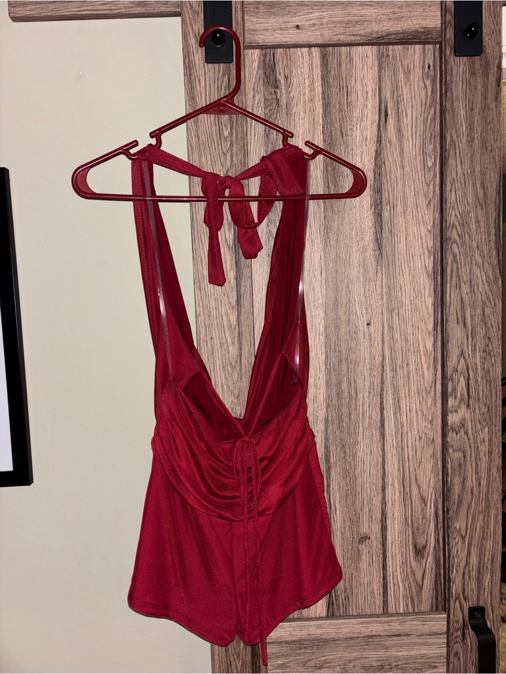 Edge Red Draped Cowl Halter Top Romper - Picture 2 of 3